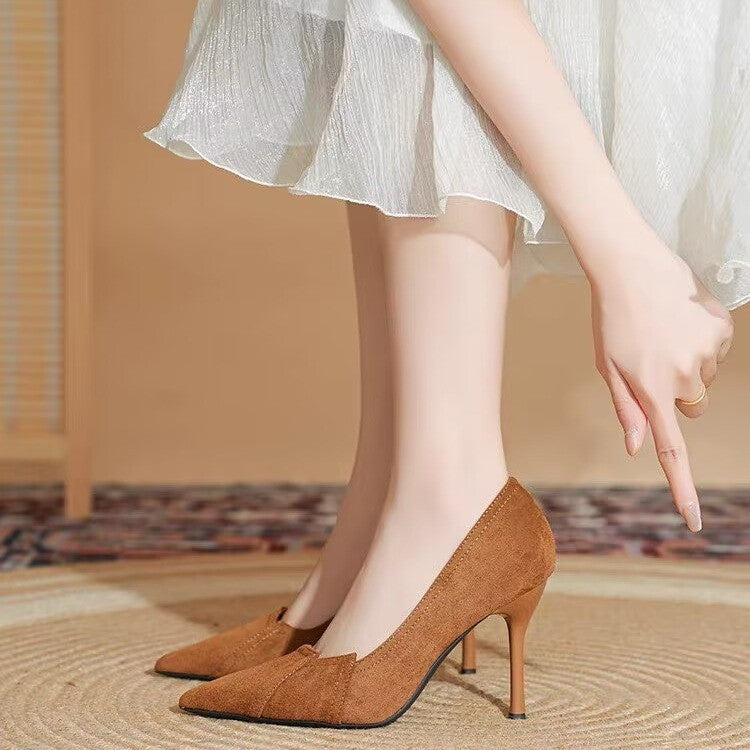 2026 Autumn New French Style High Heels For Women, Pointed Toe Black Pumps, Shallow Mouth Formal Office Career Dress Shoes