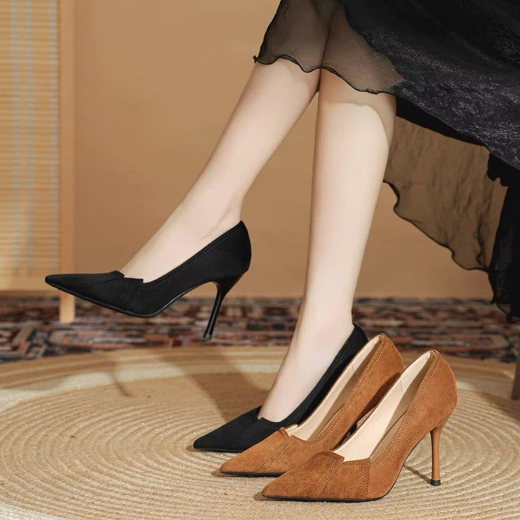 2026 Autumn New French Style High Heels For Women, Pointed Toe Black Pumps, Shallow Mouth Formal Office Career Dress Shoes