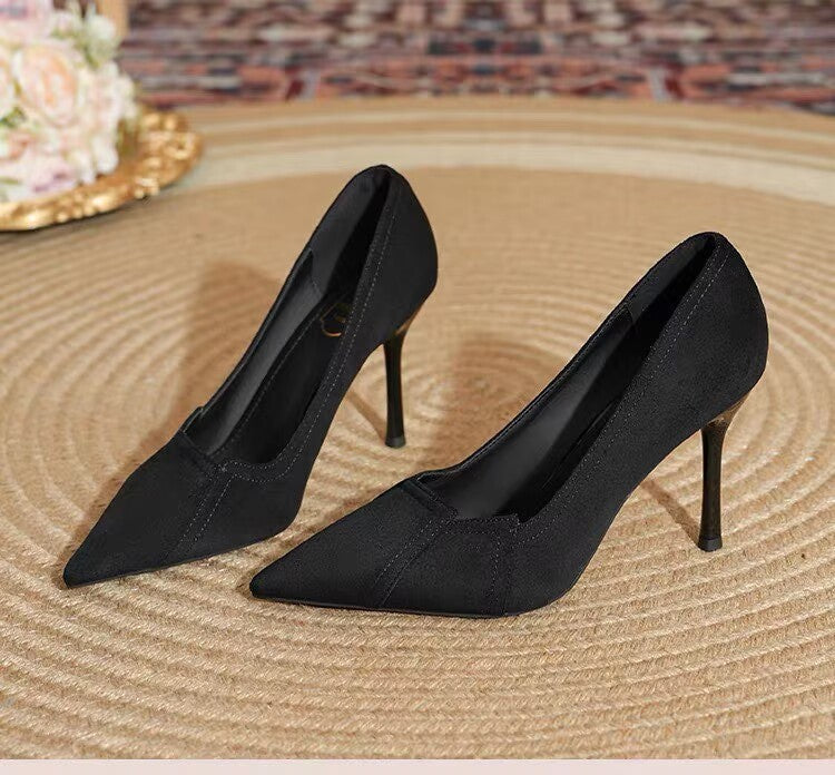 2026 Autumn New French Style High Heels For Women, Pointed Toe Black Pumps, Shallow Mouth Formal Office Career Dress Shoes