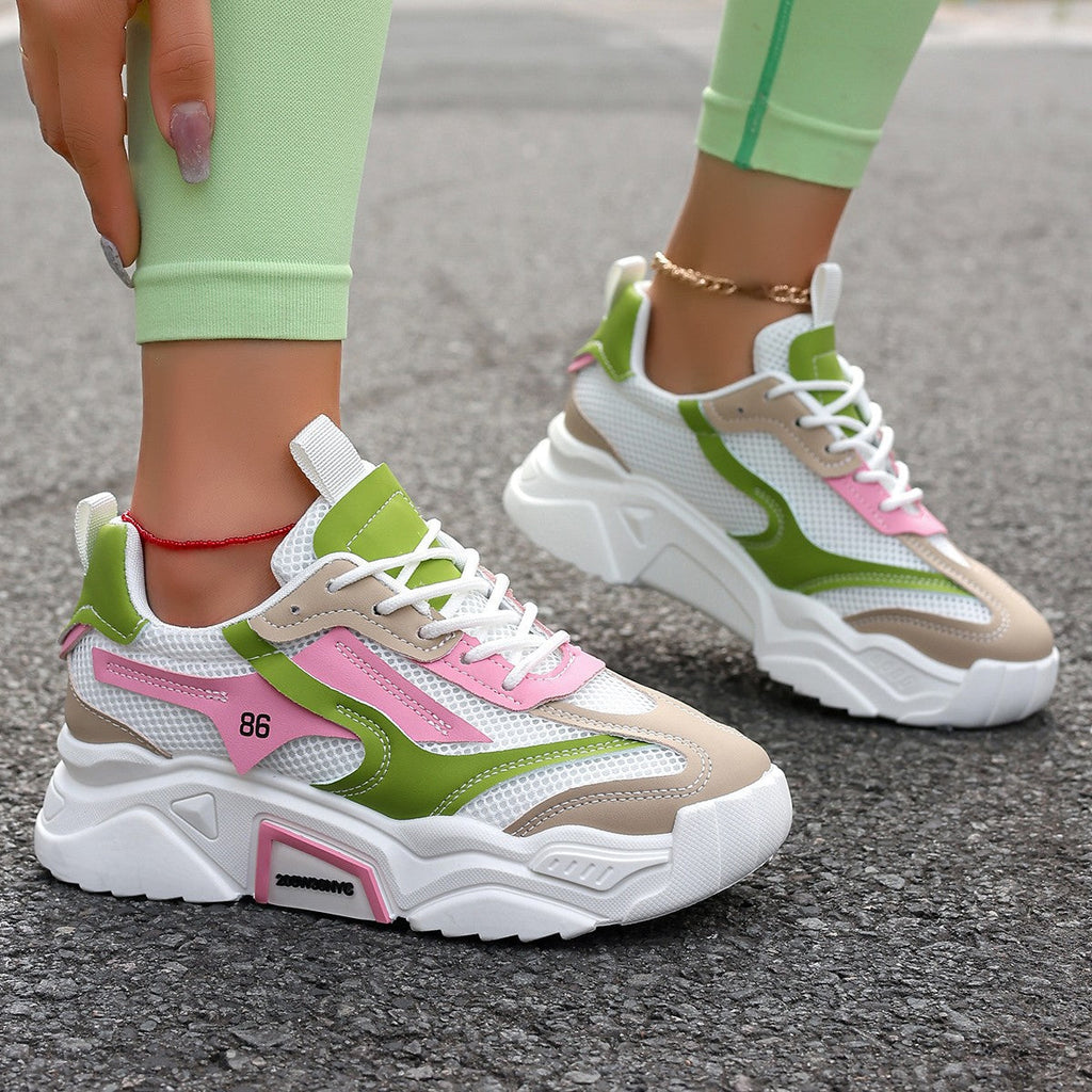 Womens Casual Sporty Floral Mesh Breathable Thick-Soled Elevator Shoes