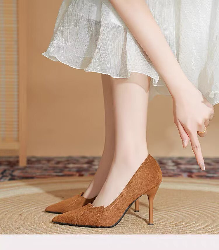 2026 Autumn New French Style High Heels For Women, Pointed Toe Black Pumps, Shallow Mouth Formal Office Career Dress Shoes